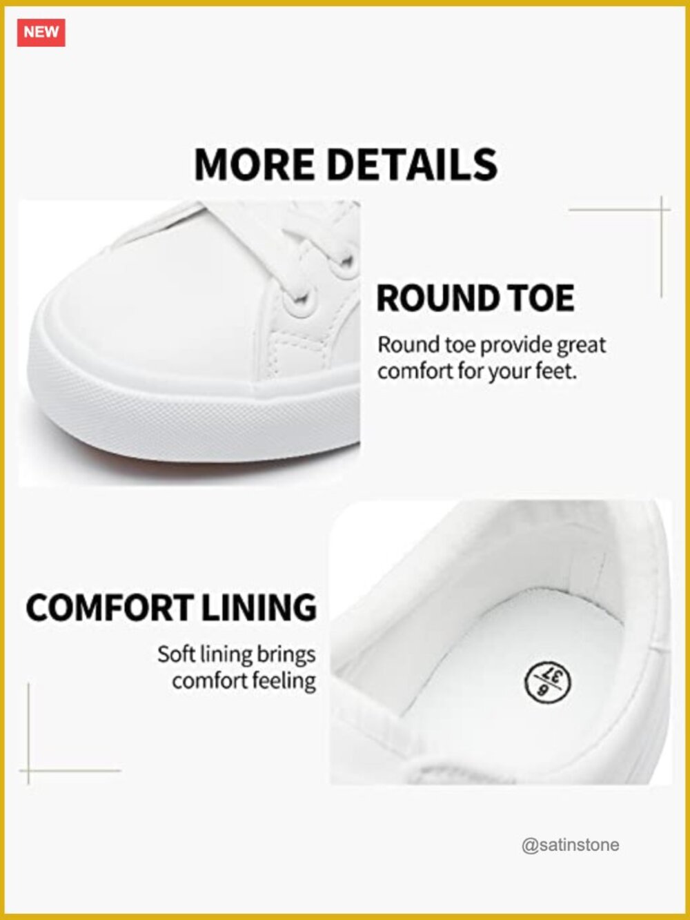 White PU Leather Sneakers Casual Walking Shoes Lace-Up Water-Resistant - Picture 3 of 6
